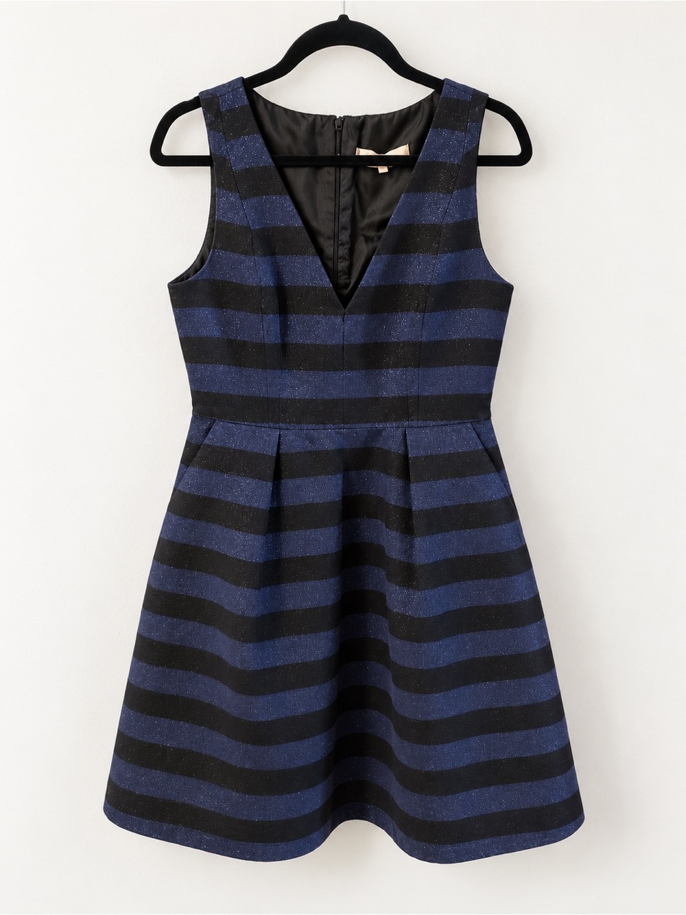 Hutch Navy Black Metallic Striped Fit & Flare Cocktail Dress Size 8